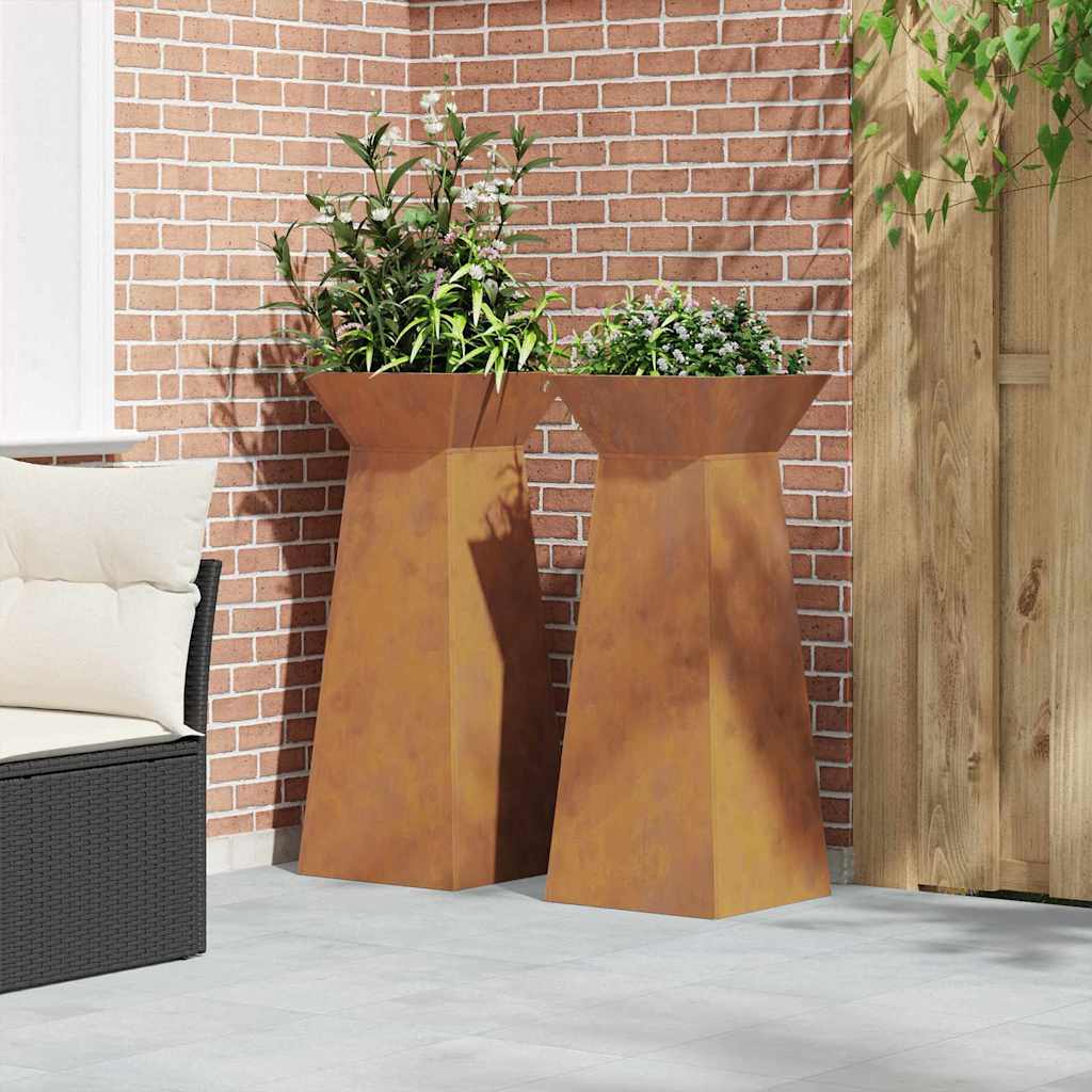 Hagepelar Blomsterpotter 2 stk med Bolle 40x40x100 cm, Værbestandig Stål.