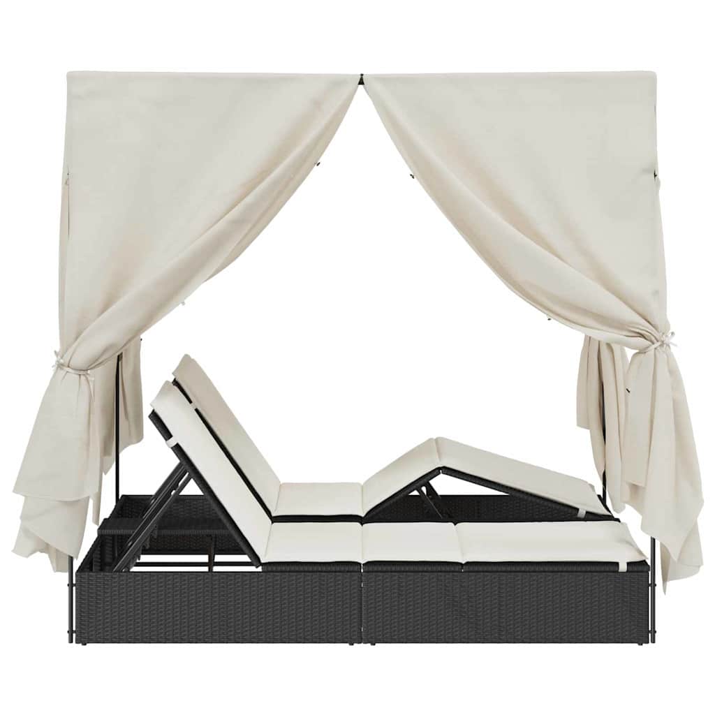 Dobbel solseng med tak og gardiner Svart 203 x 128 x 202 cm