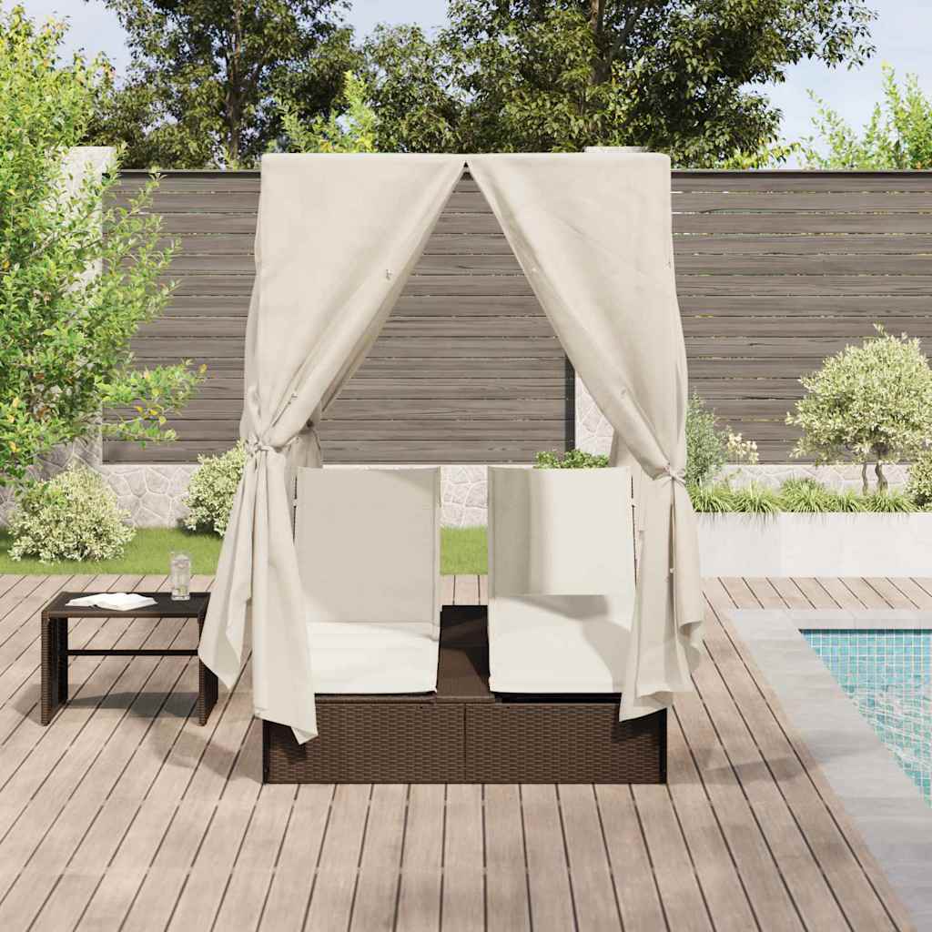 Dobbel solseng med tak og gardiner Brun 203 x 128 x 202 cm