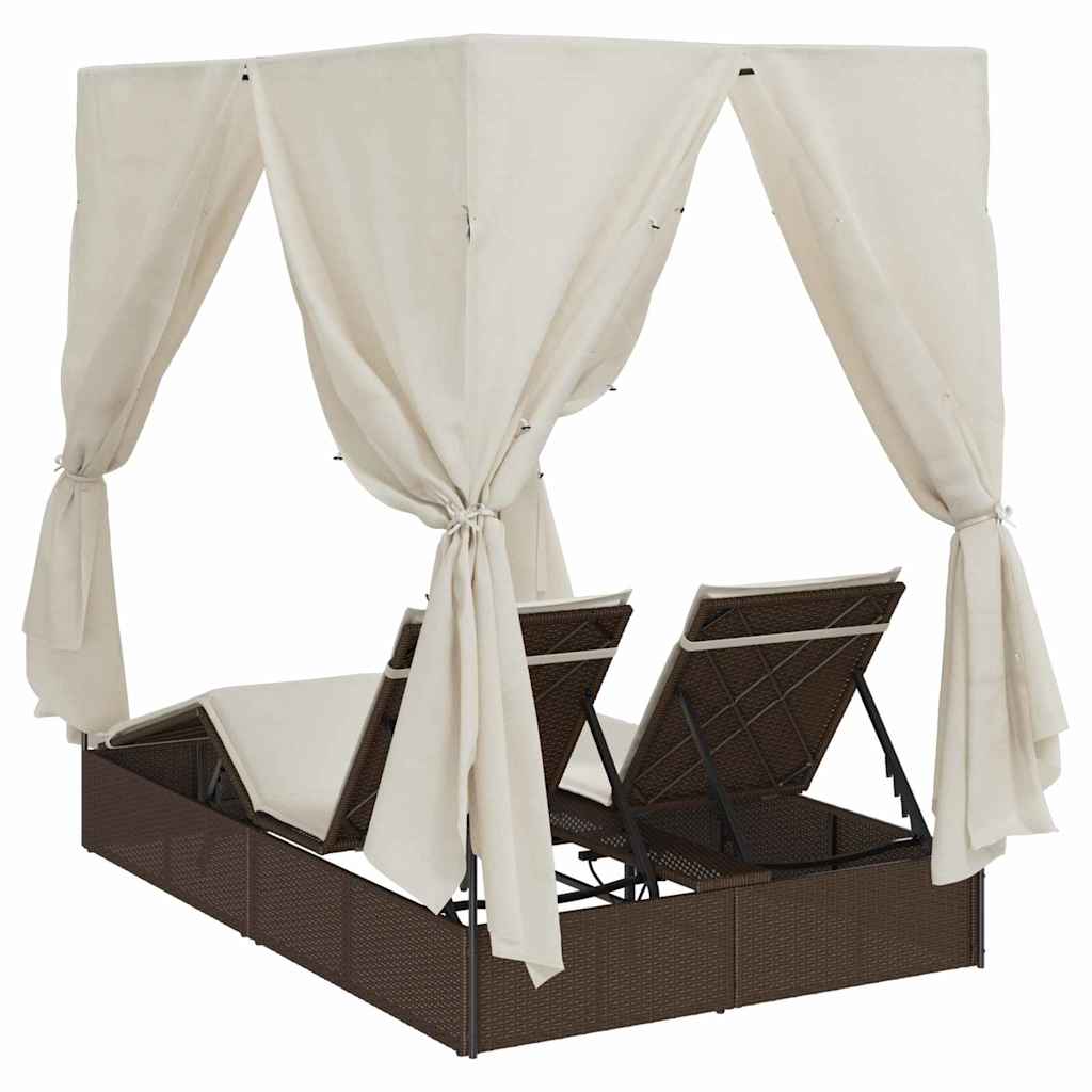 Dobbel solseng med tak og gardiner Brun 203 x 128 x 202 cm
