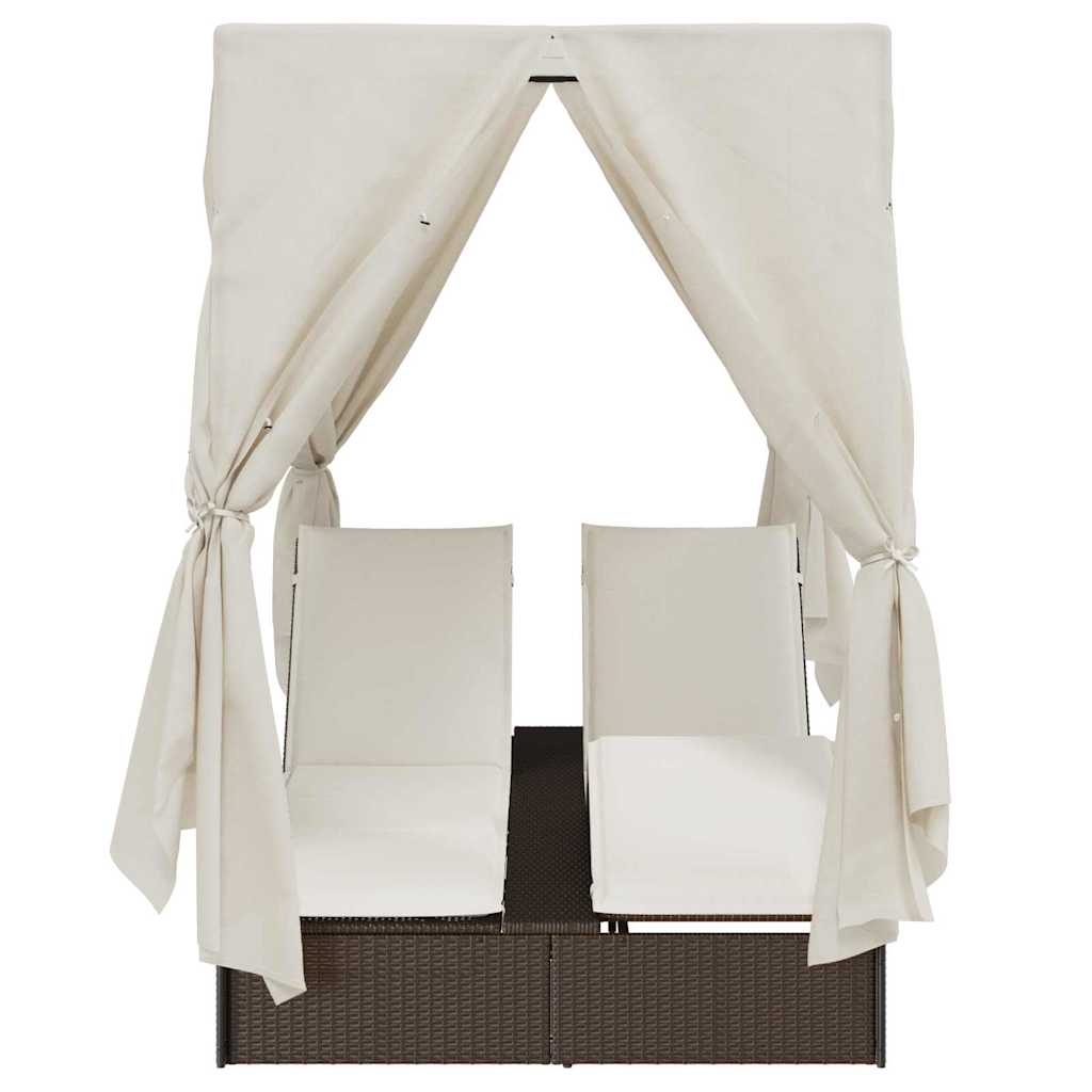Dobbel solseng med tak og gardiner Brun 203 x 128 x 202 cm
