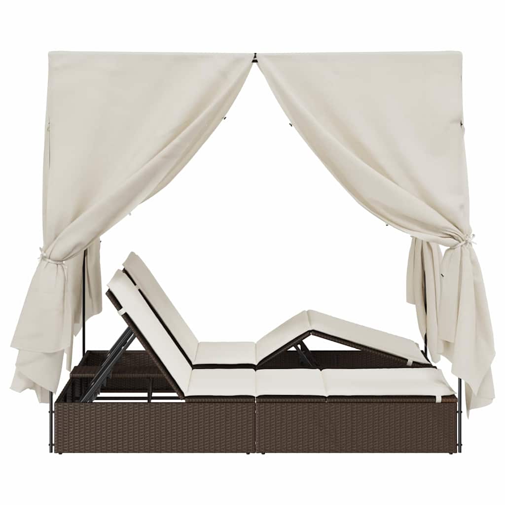 Dobbel solseng med tak og gardiner Brun 203 x 128 x 202 cm