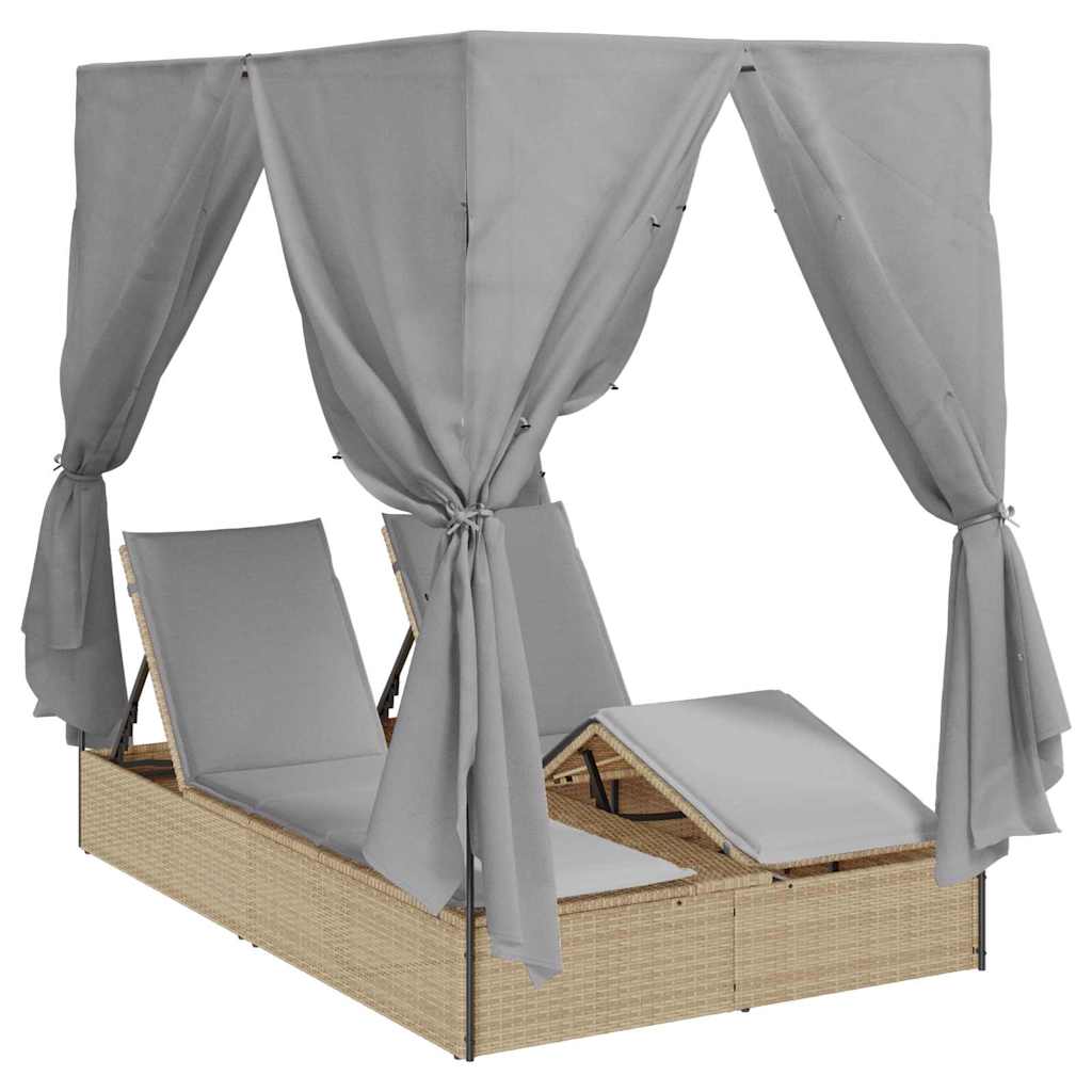 Dobbel Solseng med gardiner Justerbar Beige Standard for utendørs dagbed