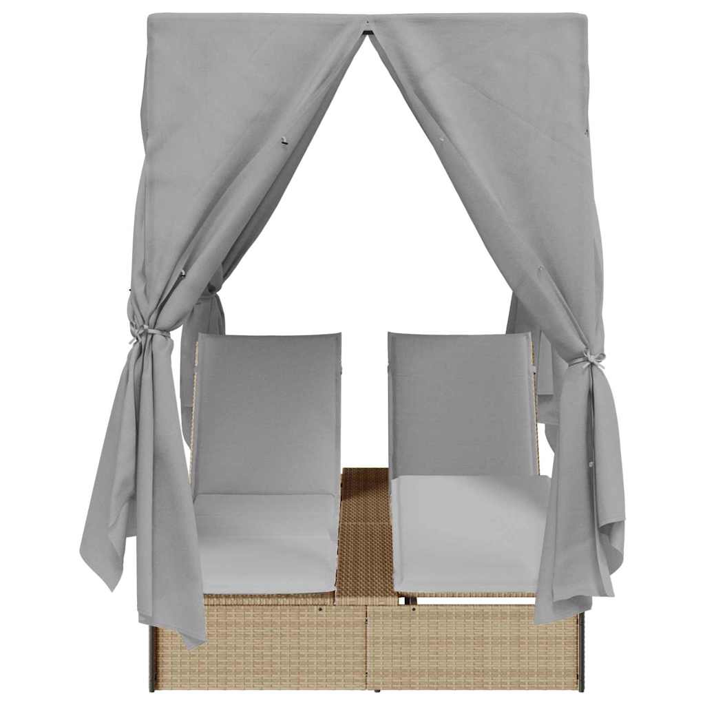 Dobbel Solseng med gardiner Justerbar Beige Standard for utendørs dagbed