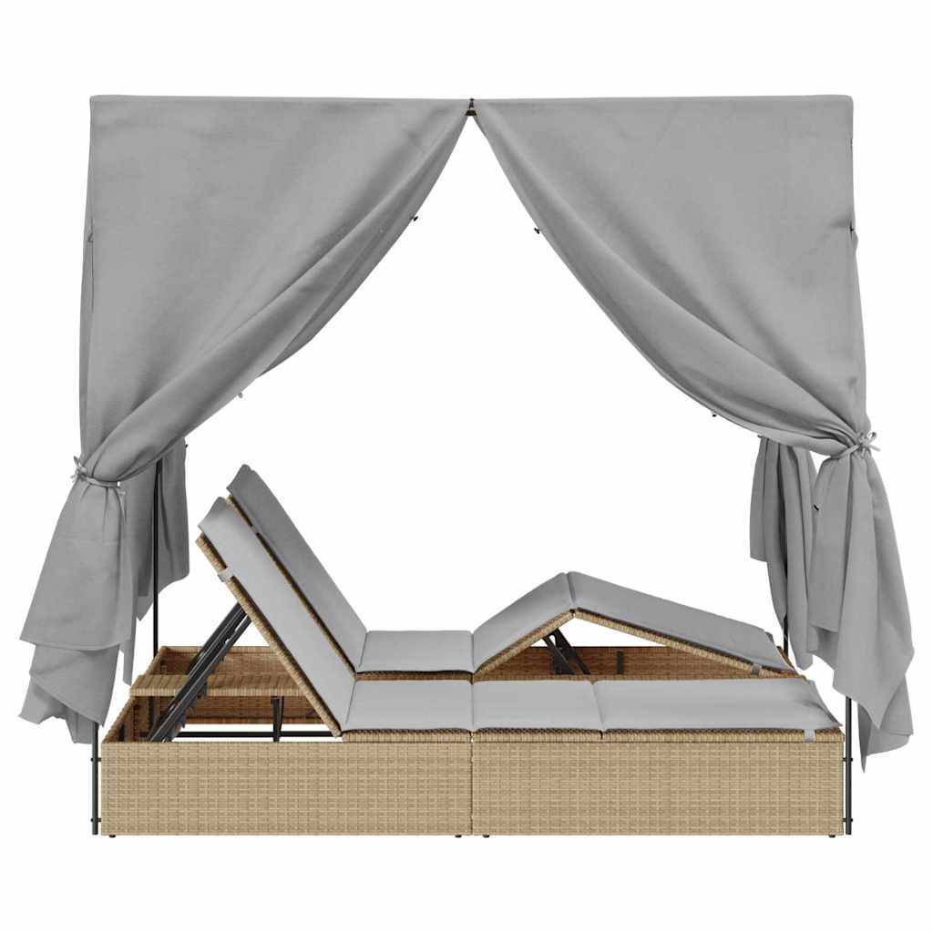 Dobbel Solseng med gardiner Justerbar Beige Standard for utendørs dagbed