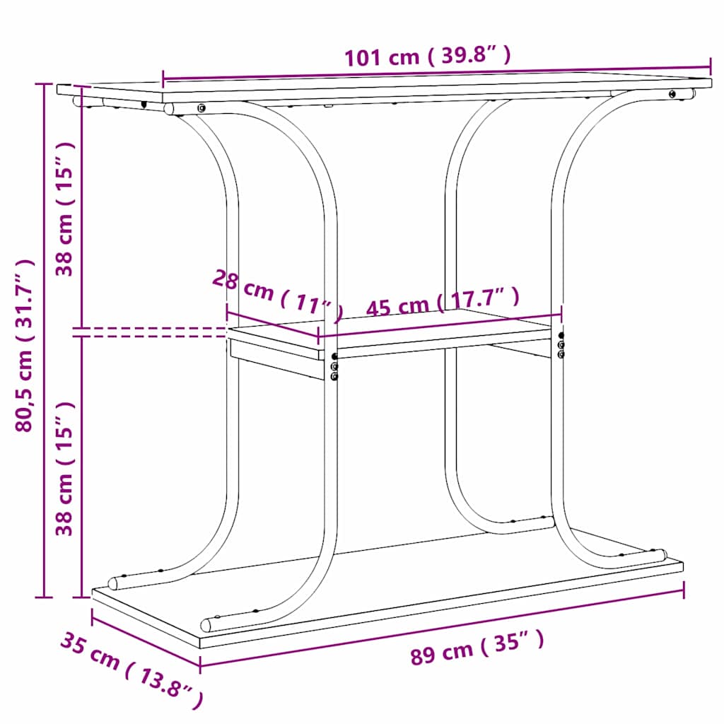 Konsollbord Grå sonoma 101 x 35 x 80.5 cm Konstruert tre