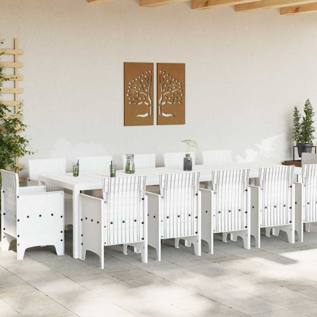 Hage Spisegruppe 13 pcs Hvit og lys grå Poly rattan og stål