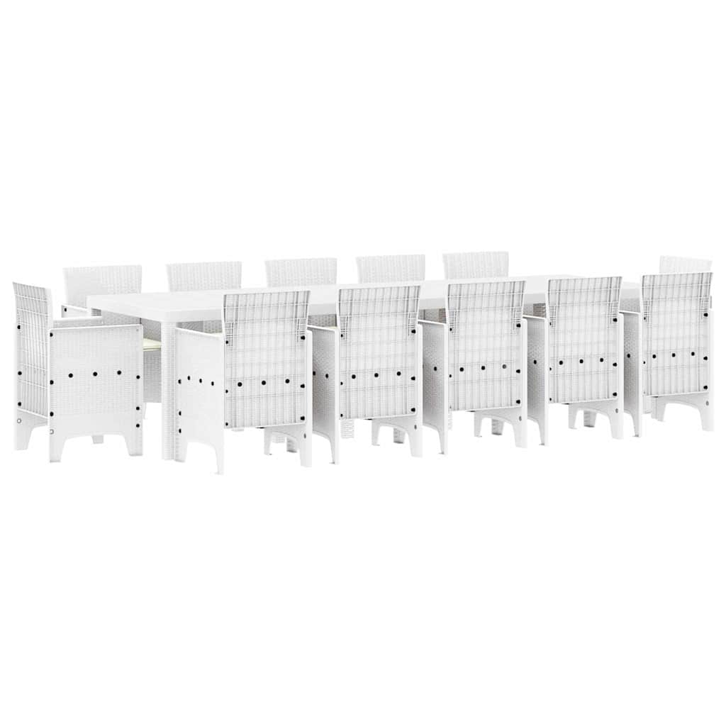 Hage Spisegruppe med pute 13 pcs Hvit Poly rattan og Bomull