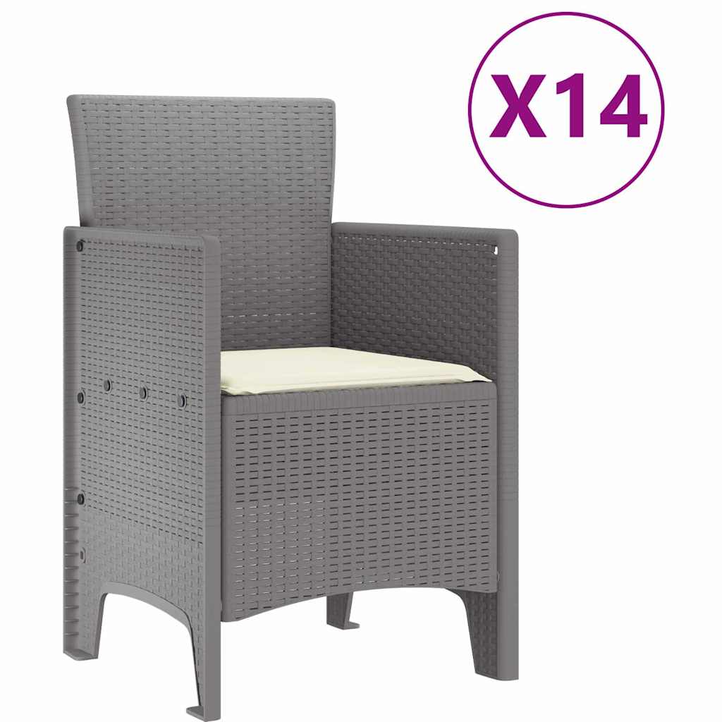 Hage Spisegruppe 15 pcs Lysegrå Polt rattan