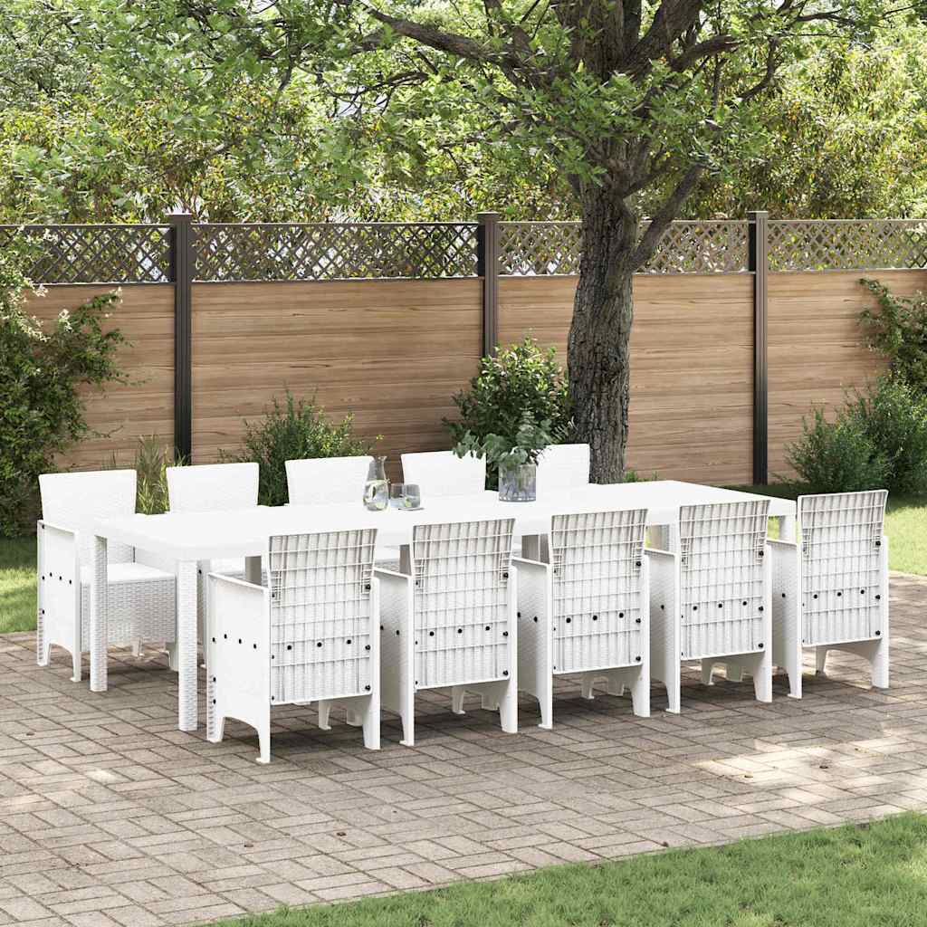 Hage Spisegruppe 11 pcs Hvit Rattan og Stål