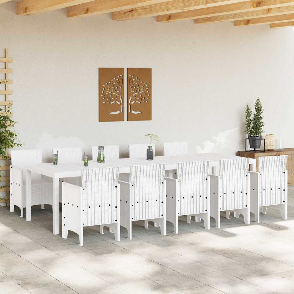 Hage Spisegruppe 11 pcs Hvit Rattan og Stål