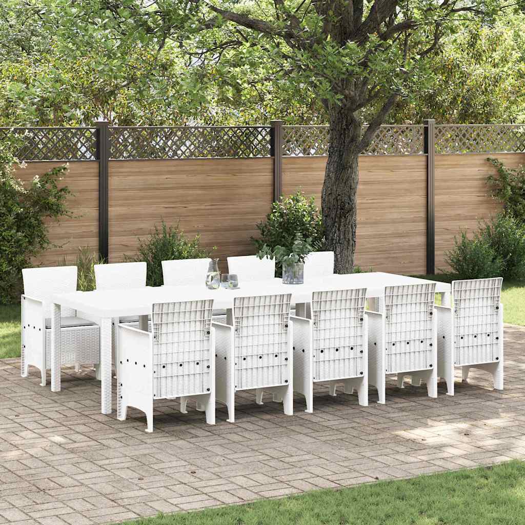 Hage Spisegruppe 11 pcs Hvit og lys grå Rattan og polyester