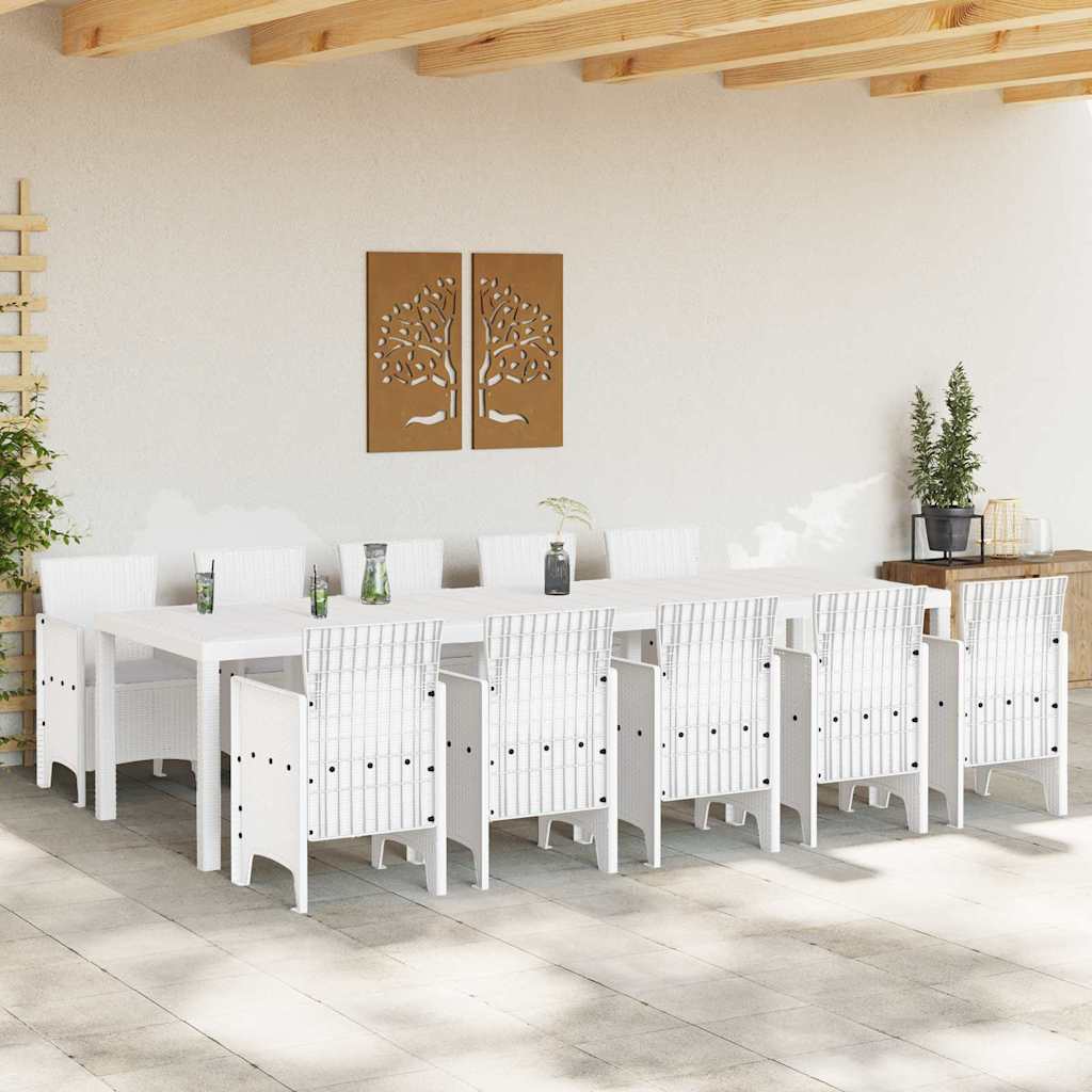 Hage Spisegruppe 11 pcs Hvit og lys grå Rattan og polyester