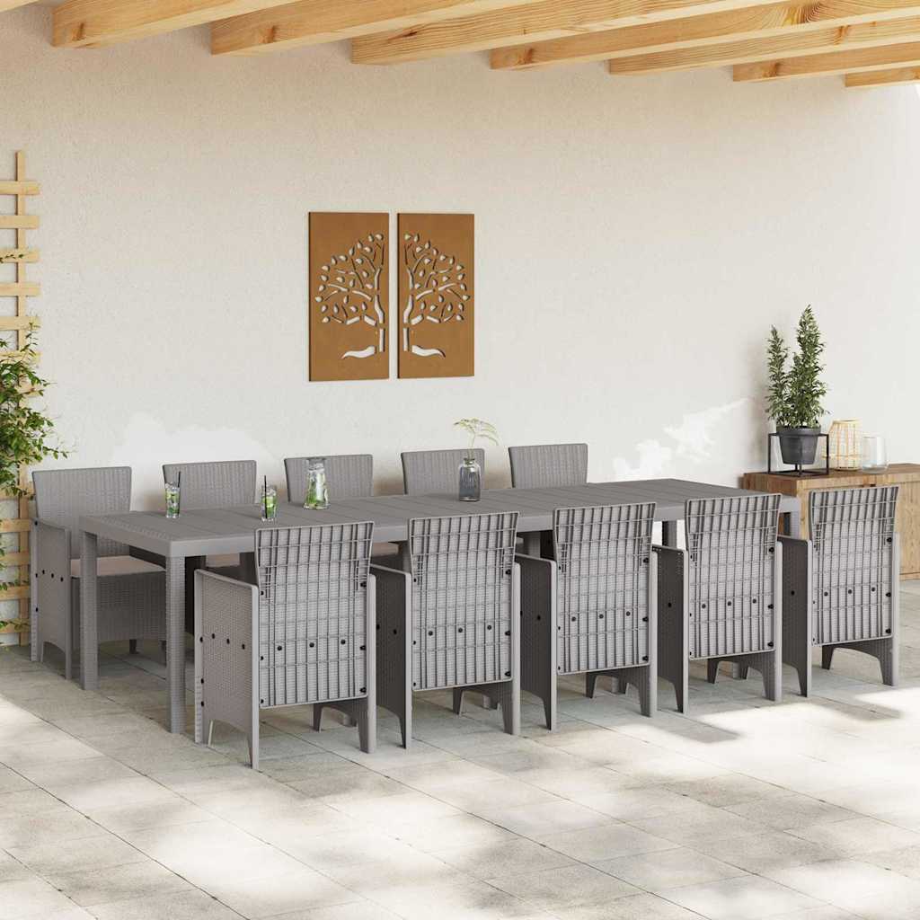 Hage Spisegruppe med pute 11 pcs Lysegrå Poly rattan