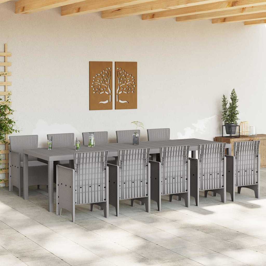 Hage Spisegruppe med pute 11 pcs Lysegrå Rattan og Aluminium