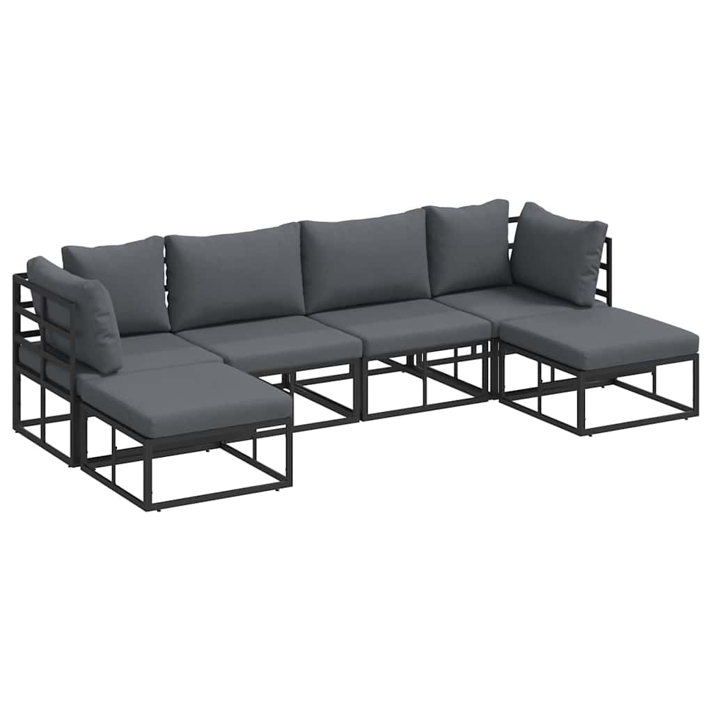 Hagesofa Set med pute 6 pcs Svart Aluminium
