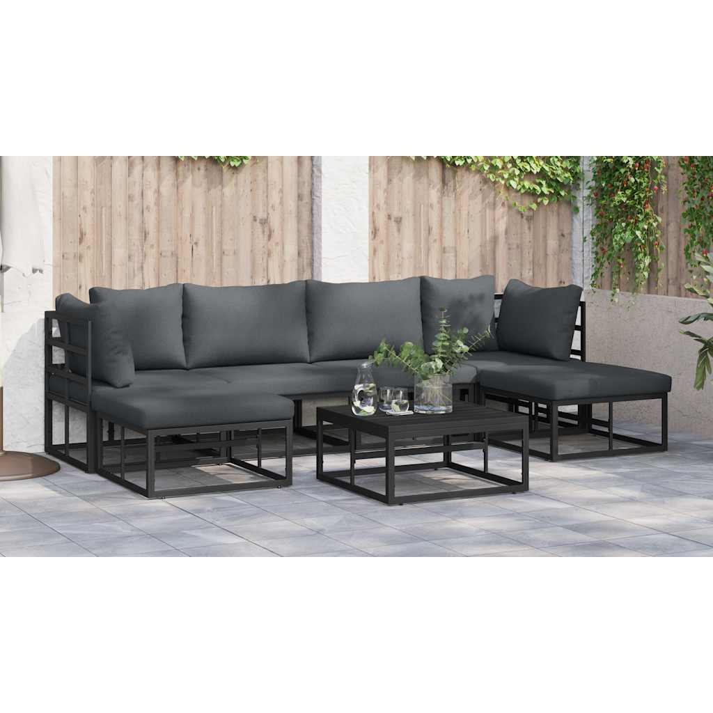 Hagesofa Set med pute 7 pcs Svart Aluminium