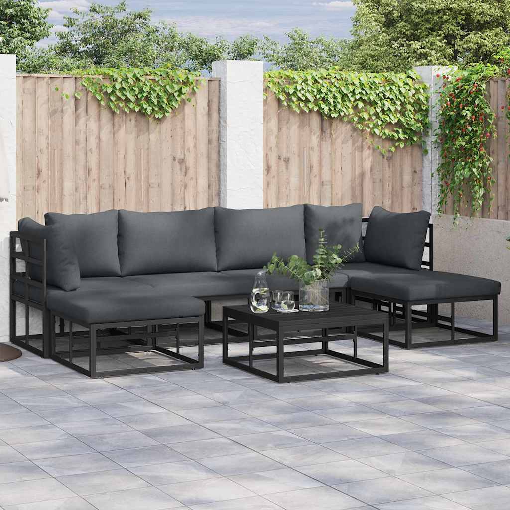 Hagesofa Set med pute 7 pcs Svart Aluminium