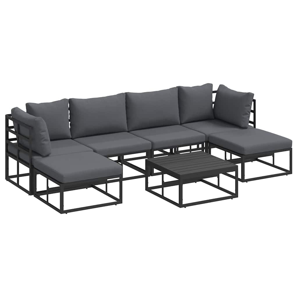 Hagesofa Set med pute 7 pcs Svart Aluminium