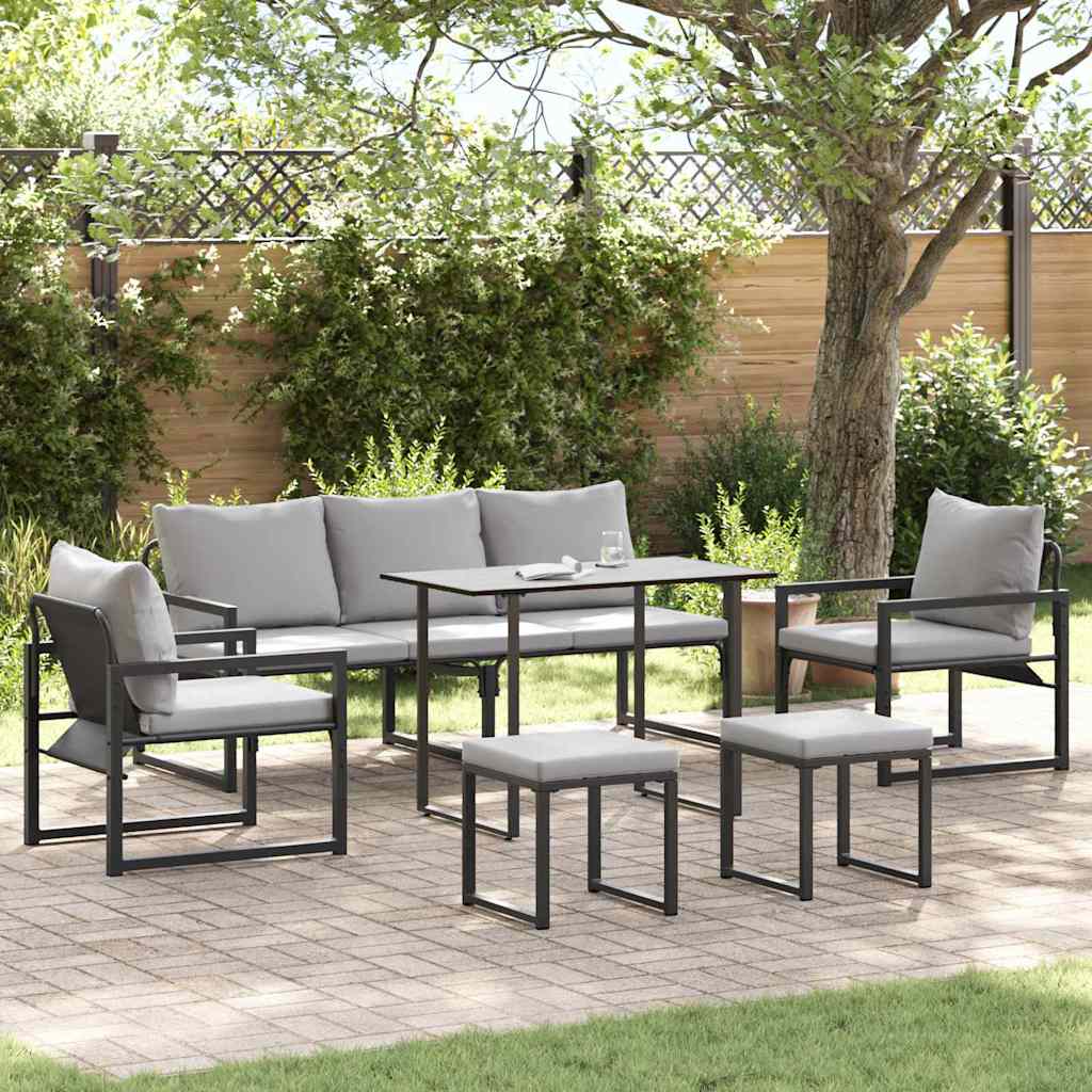 Hagesofa Set med pute 6 pcs Svart 61 x 72.5 x 71 cm Stål