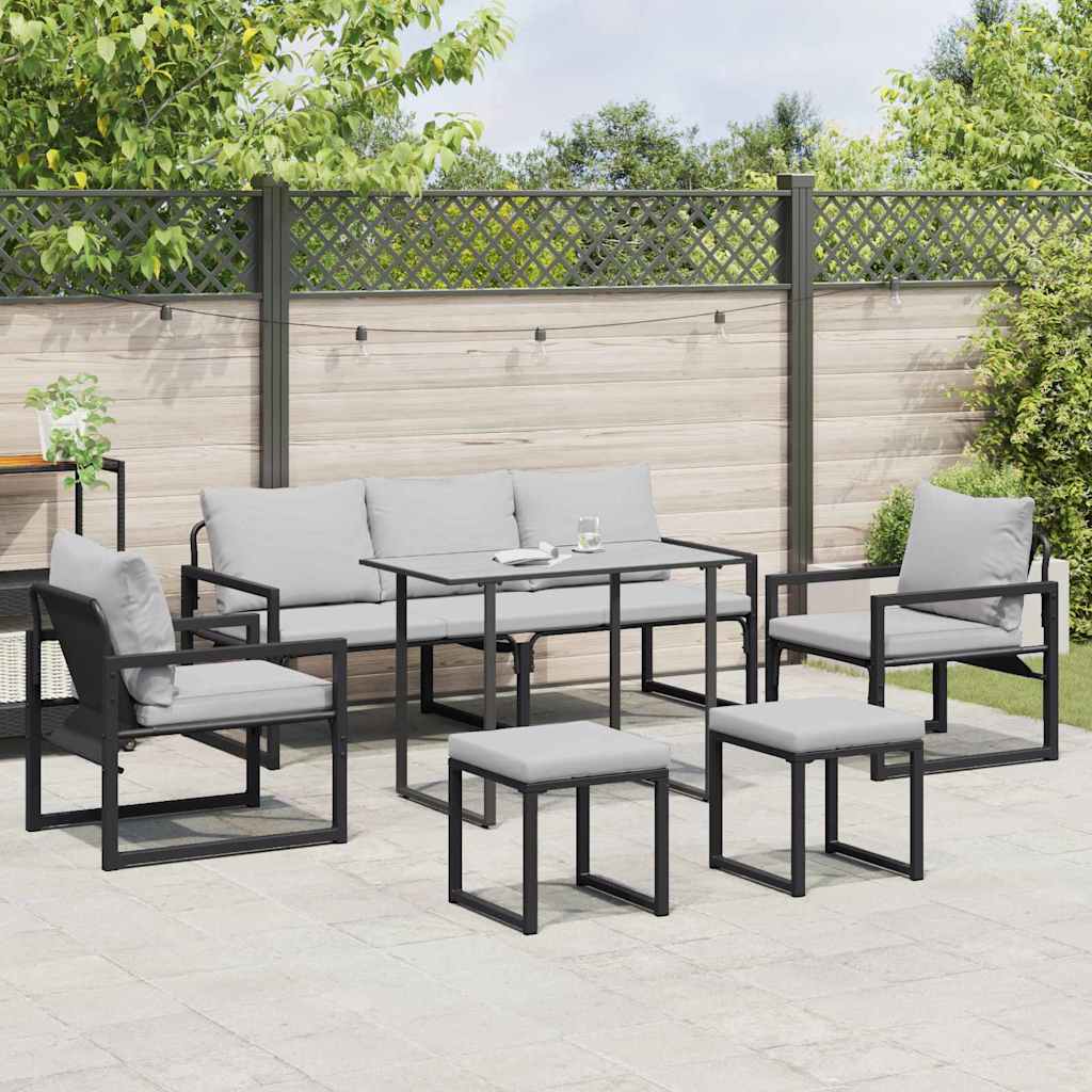 Hagesofa Set med pute 6 pcs Svart 61 x 72.5 x 71 cm Stål