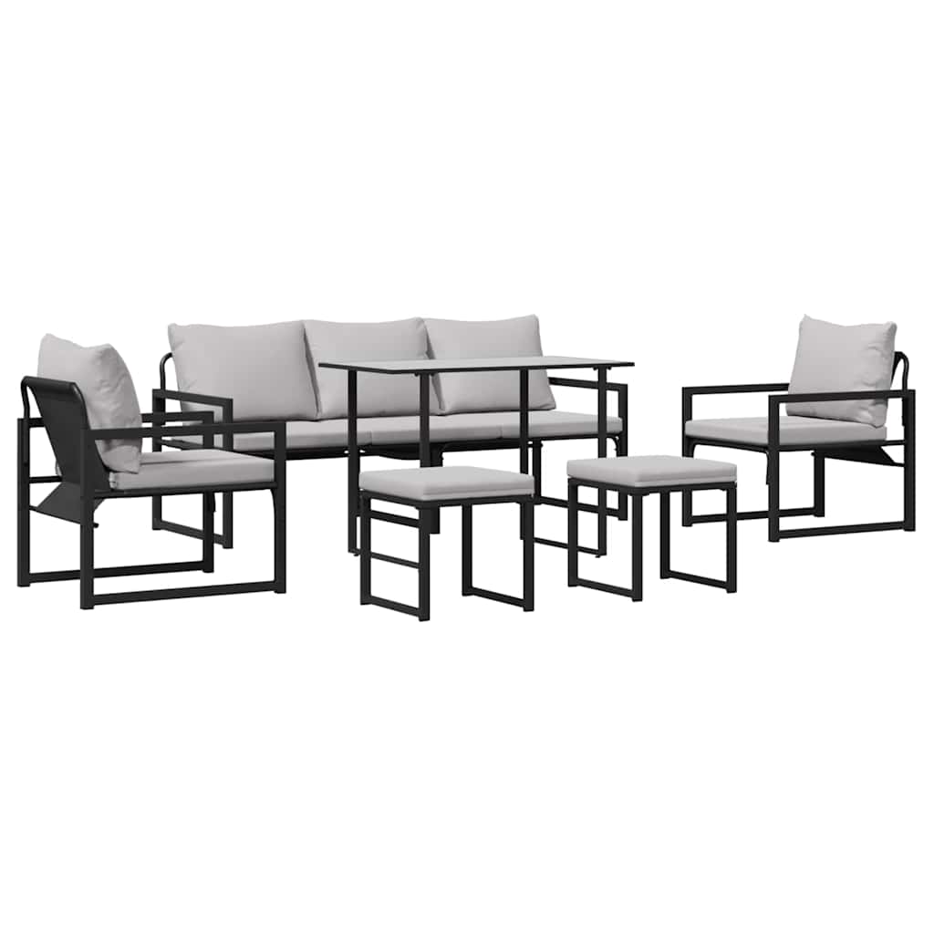 Hagesofa Set med pute 6 pcs Svart 61 x 72.5 x 71 cm Stål