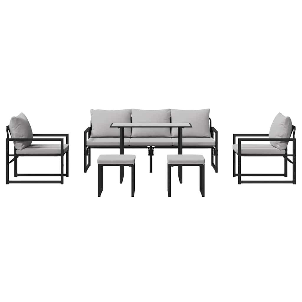 Hagesofa Set med pute 6 pcs Svart 61 x 72.5 x 71 cm Stål