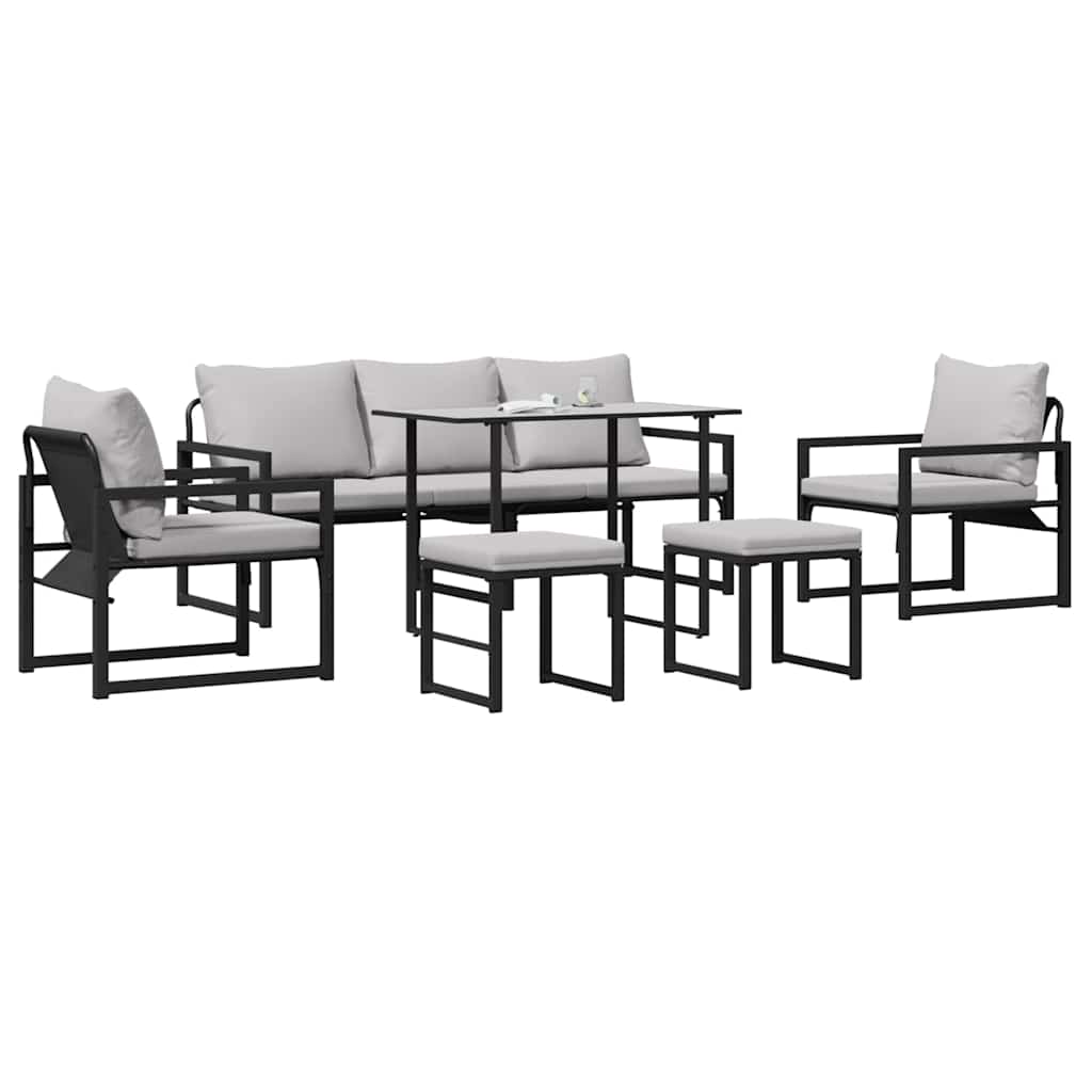 Hagesofa Set med pute 6 pcs Svart 61 x 72.5 x 71 cm Stål