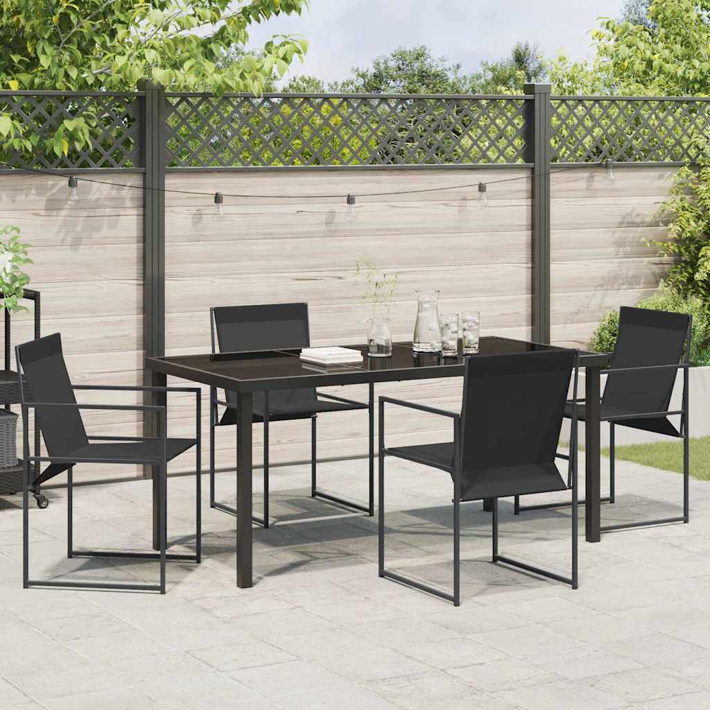 Hage Spisegruppe 5 pcs Svart Textilene og pulverlakkert stål