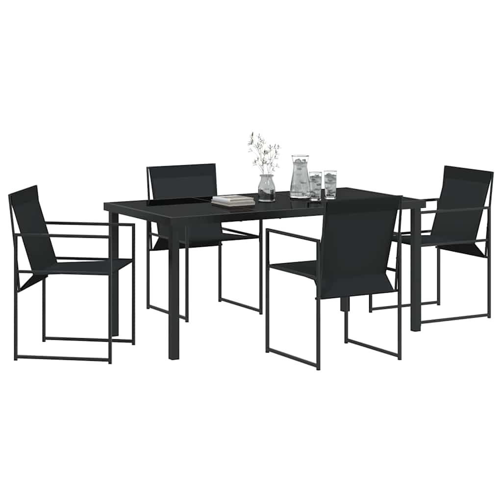 Hage Spisegruppe 5 pcs Svart Textilene og pulverlakkert stål