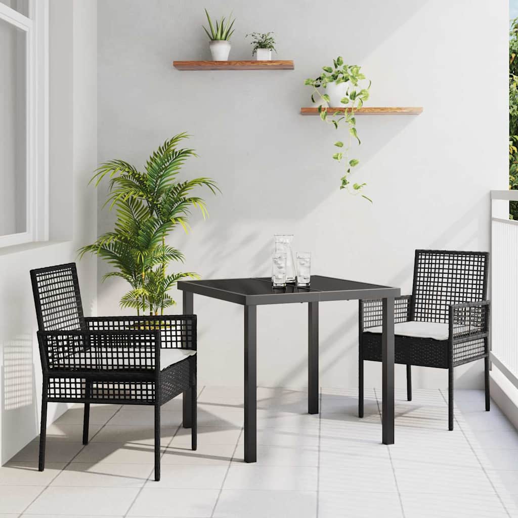 3-delt Hagemøbelsett med puter Svart Poly Rattan