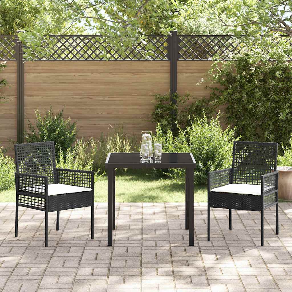 3-delt Hagemøbelsett med puter Svart Poly Rattan