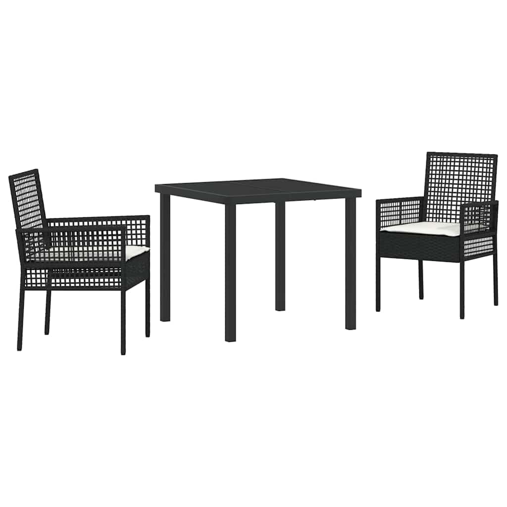 3-delt Hagemøbelsett med puter Svart Poly Rattan
