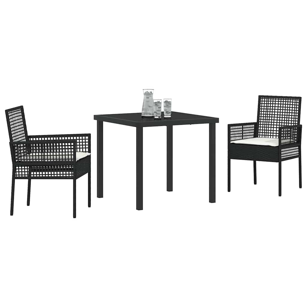 3-delt Hagemøbelsett med puter Svart Poly Rattan