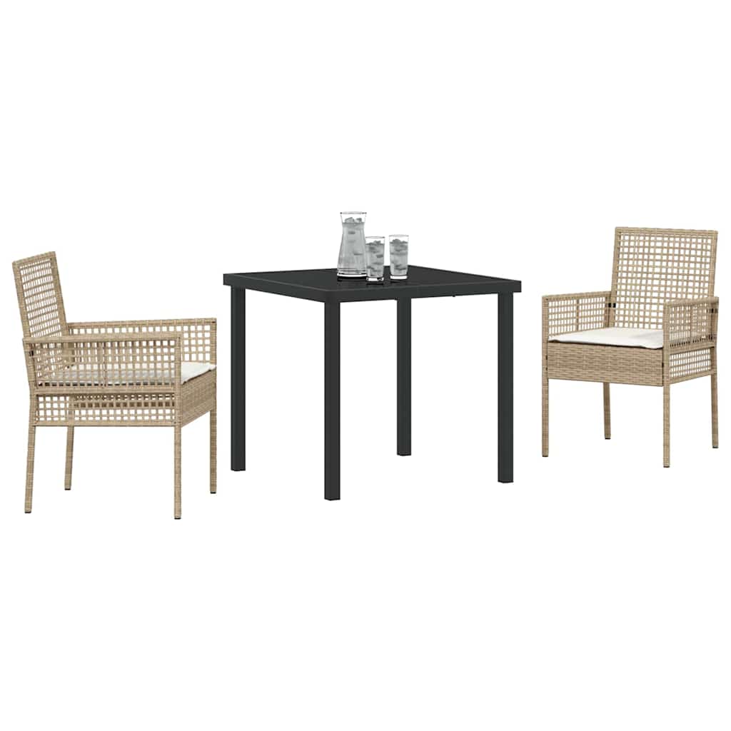 3-delt hage spisebordsett med puter beige poly rotting