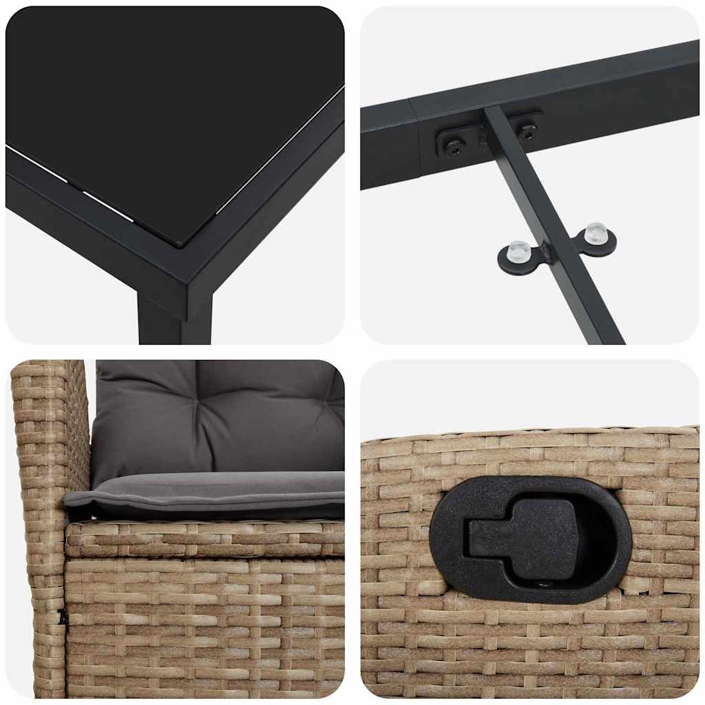 3-delt hage spisebordsett med puter – beige poly rattan.