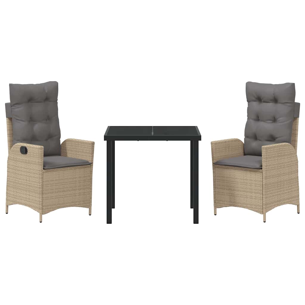 3-delt hage spisebordsett med puter – beige poly rattan.