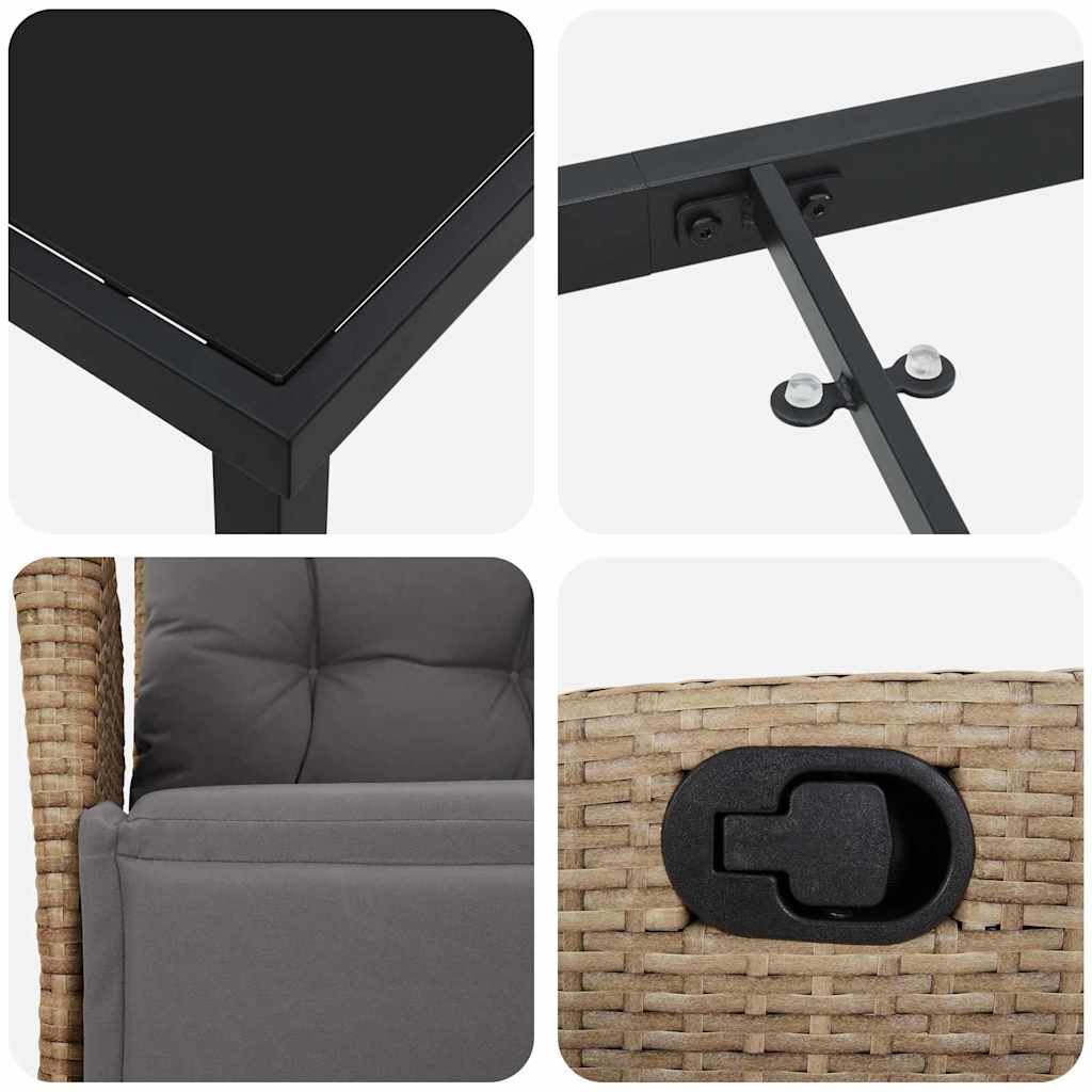 3-delt Hage Spisebord Sett i Beige Poly Rattan