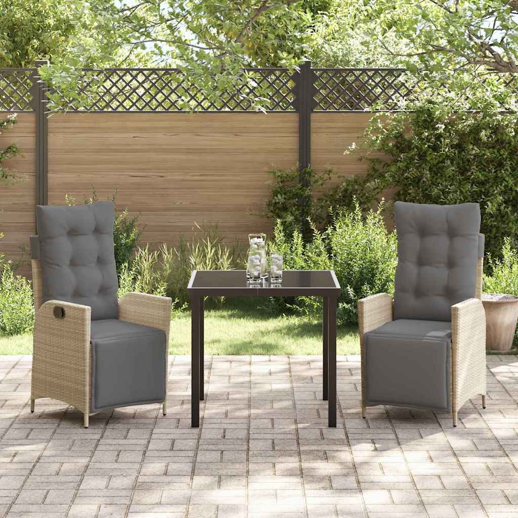 3-delt Hage Spisebord Sett i Beige Poly Rattan