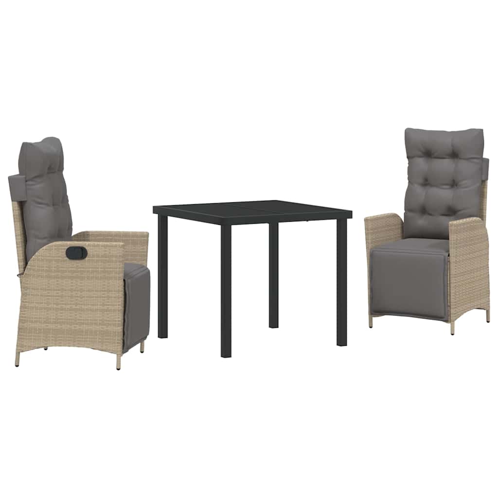 3-delt Hage Spisebord Sett i Beige Poly Rattan