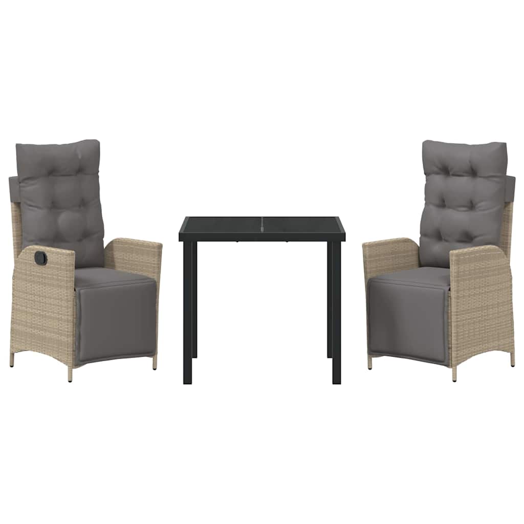 3-delt Hage Spisebord Sett i Beige Poly Rattan