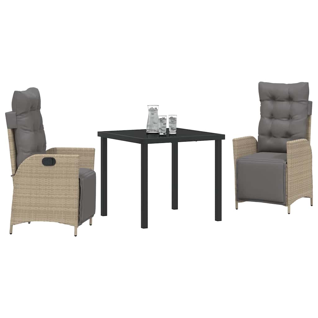 3-delt Hage Spisebord Sett i Beige Poly Rattan