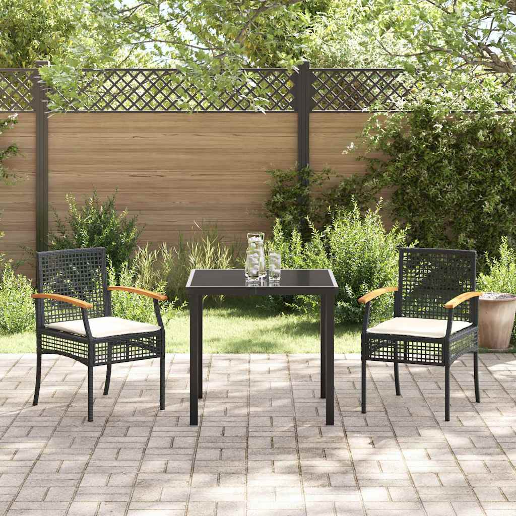 3-delt hage spise sett med puter, svart poly-rattan