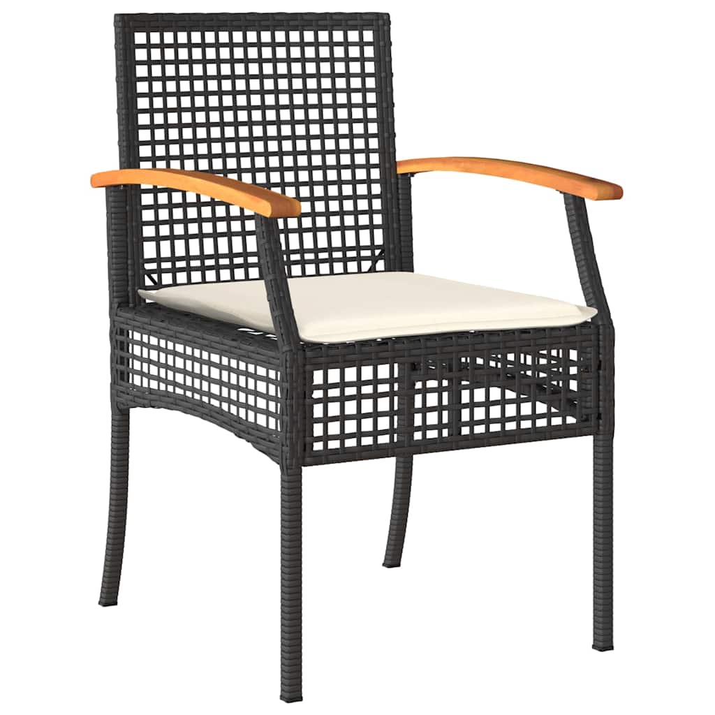 3-delt hage spise sett med puter, svart poly-rattan