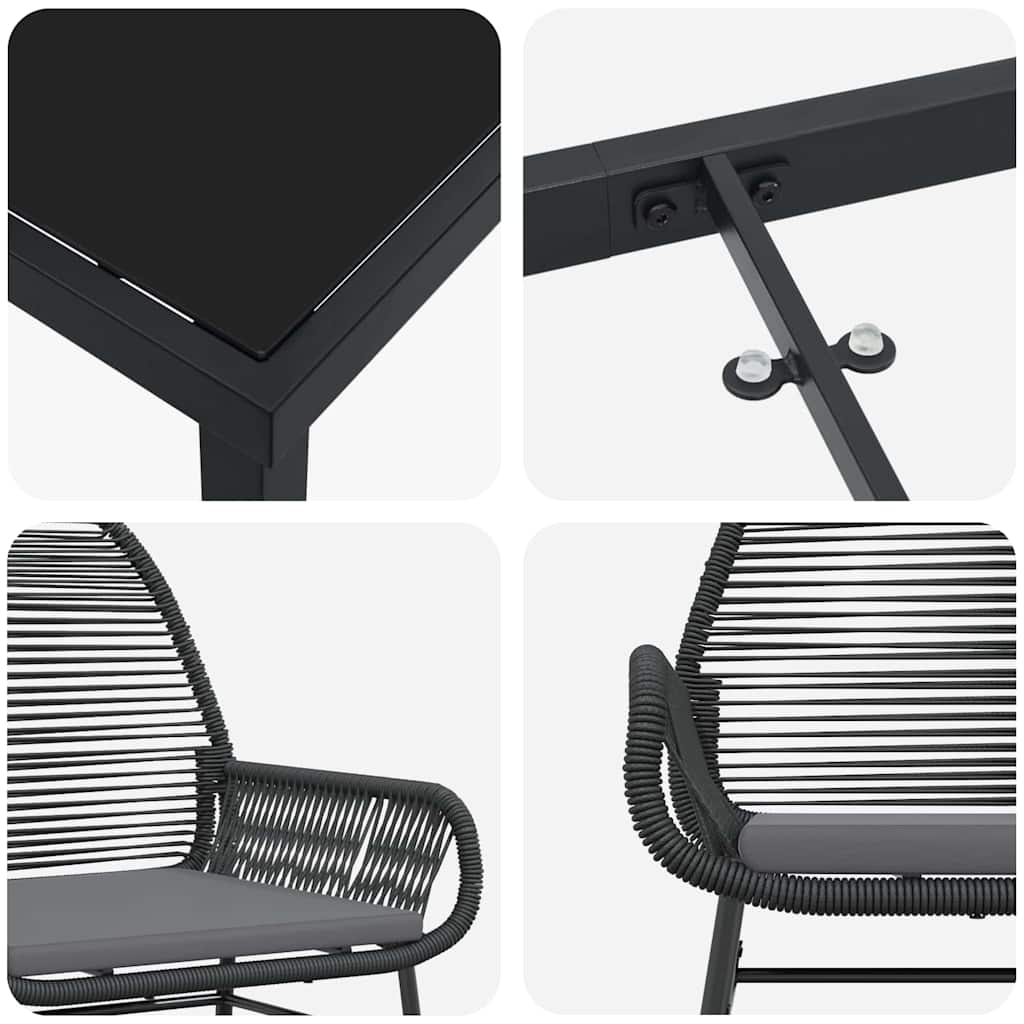 3 delt hage spisebordsett med puter, svart poly rattan