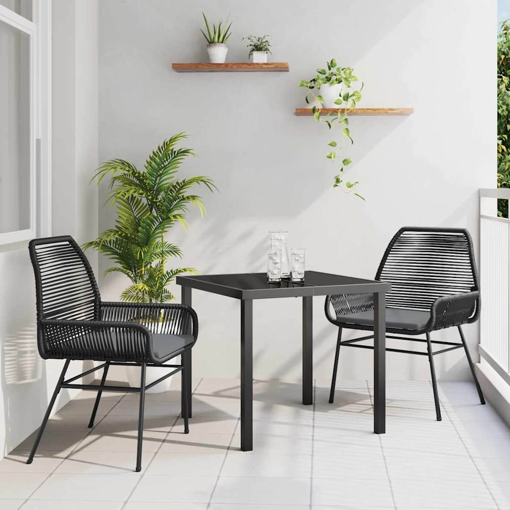 3 delt hage spisebordsett med puter, svart poly rattan