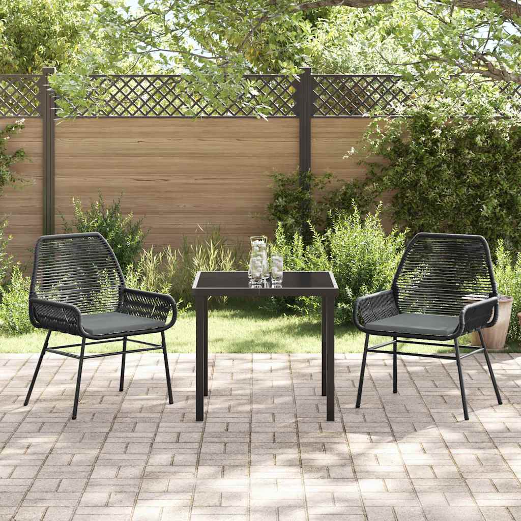 3 delt hage spisebordsett med puter, svart poly rattan