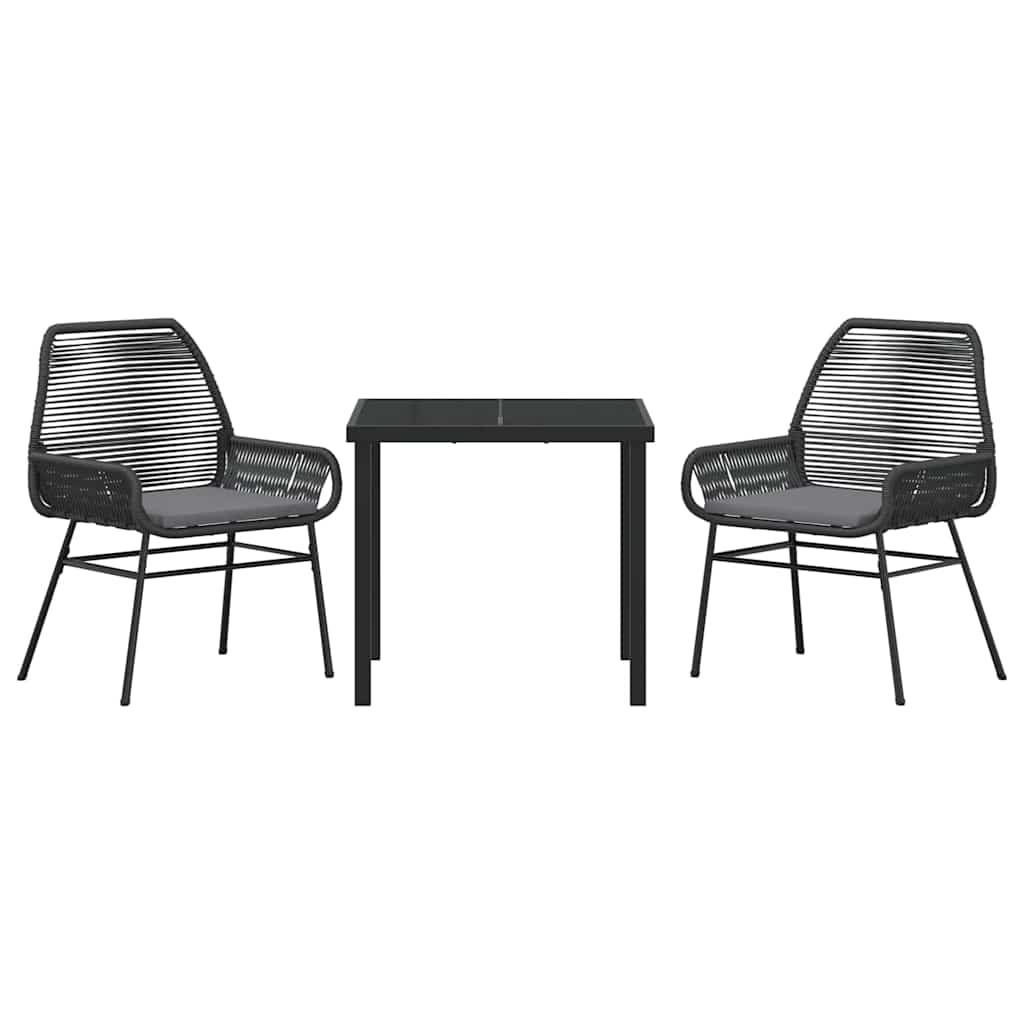 3 delt hage spisebordsett med puter, svart poly rattan
