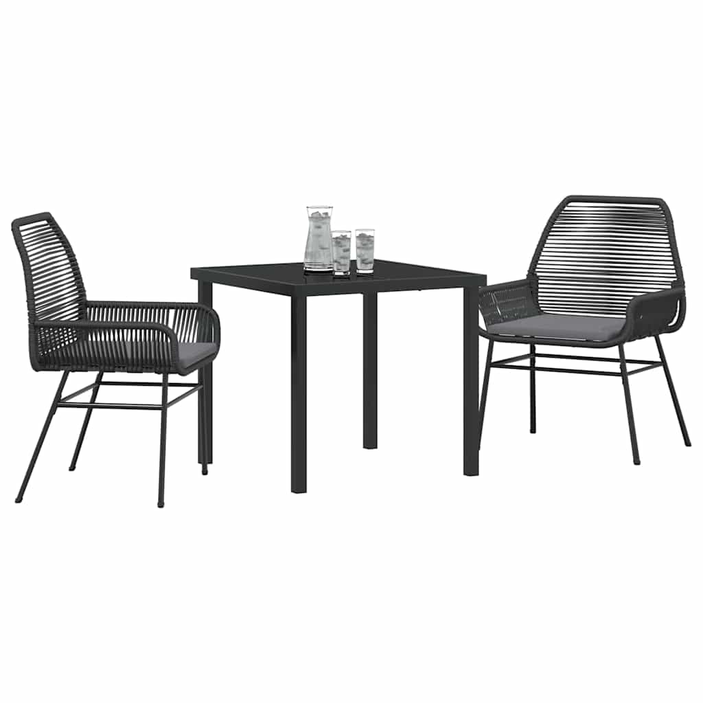 3 delt hage spisebordsett med puter, svart poly rattan