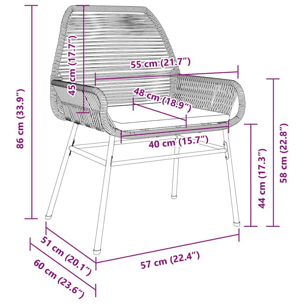 3 delt hage spisebordsett med puter, svart poly rattan